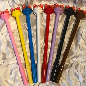 Kawaii Cat BTS Black Gel Roller Ball Ink Pen 8 pc Set (0.5mm tip) + Pouch